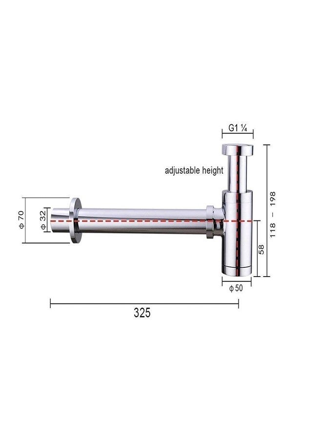 SPAZIO طقم مصيدة زجاجات من الفولاذ المقاوم للصدأ عالي الجودة من SPAZIO مع أنبوب تصريف قابل لتعديل الارتفاع للحمام، حوض الغسيل، حوض المطبخ، مطلي بالكروم - Image 2